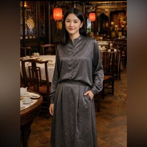 Vintage set PORTS international  Silky set blouse/skirt made in Hongkong 8 (M).